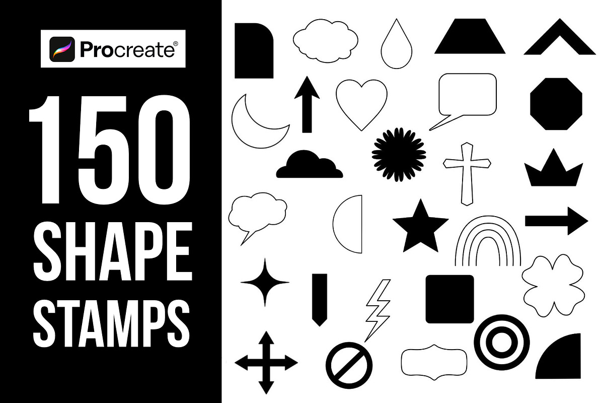 150 Shape Stamps for Procreate, a Brush Add-On by aivos (Photo 1 of 7)