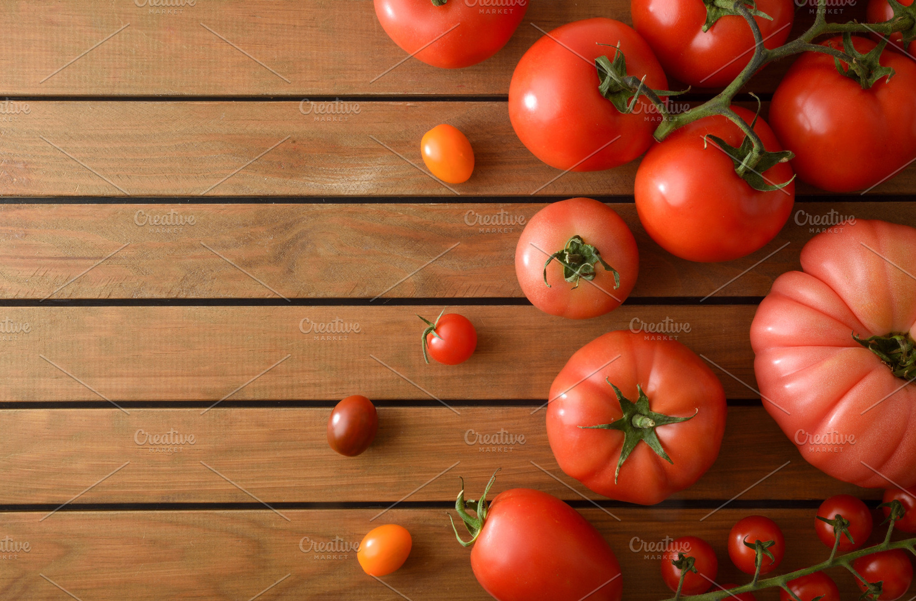 Assorted Fresh Tomatoes on a Rustic Wooden Table, a Food & Drink Photo by Davizro's Market