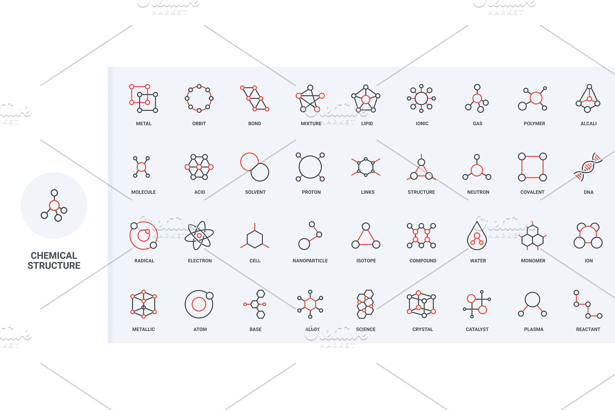 Chemical structure molecule icons, a Technology Illustration by Lemberg Vector