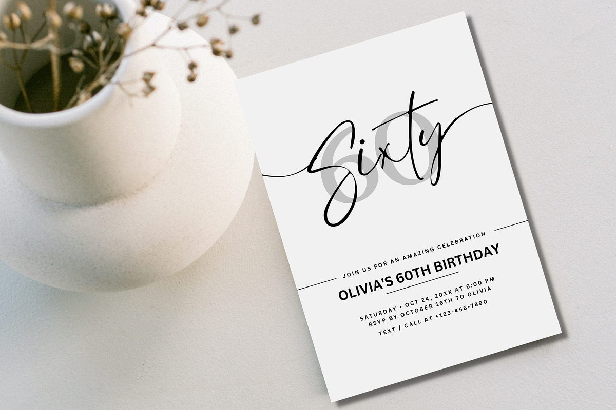 60th Birthday Party Invitation Card, an Invitation Template by TheSimplySereneShop (Photo 1 of 10)