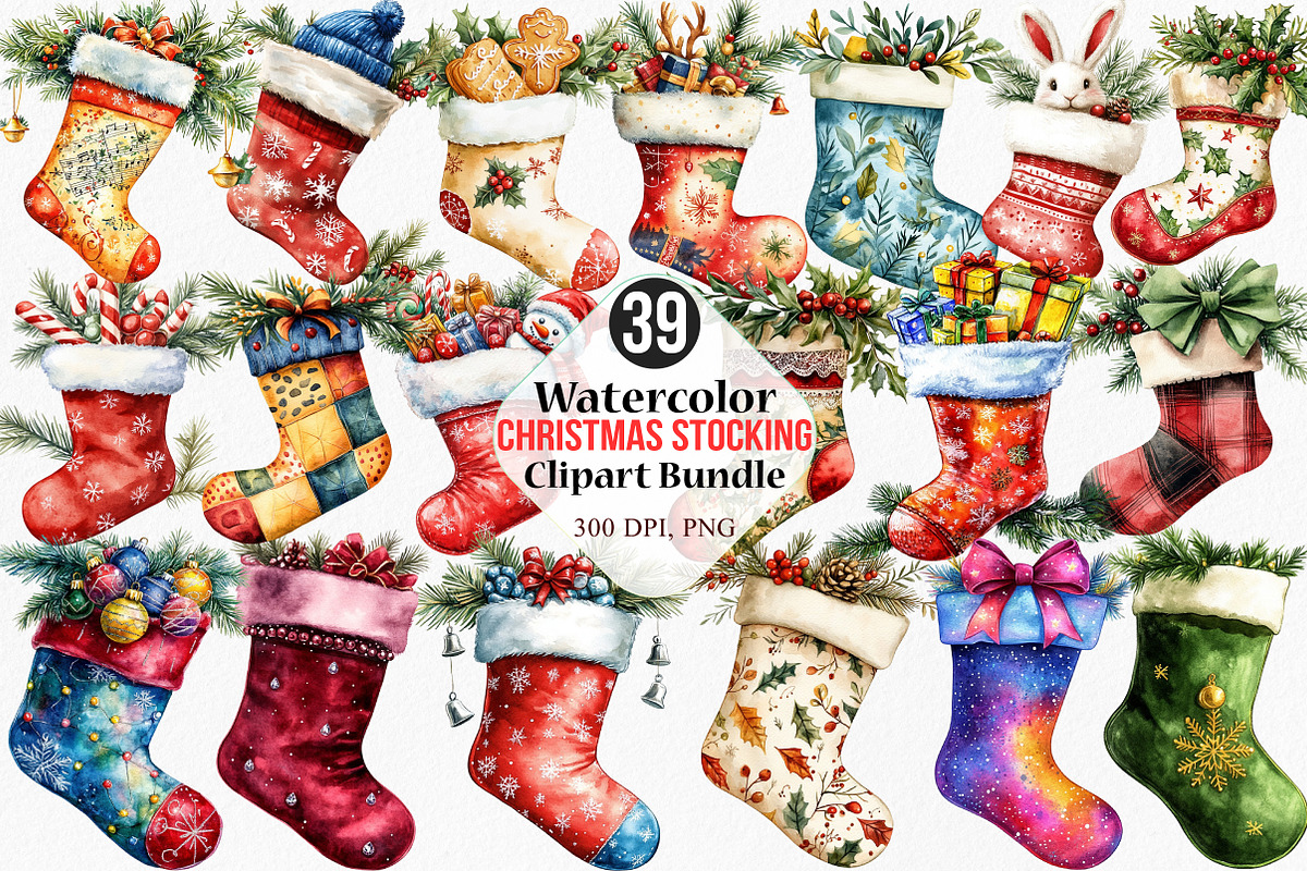 Christmas Stocking Clipart, an Illustration by Canvas Craft (Photo 1 of 7)