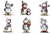 Whimsical Christmas Snowman Clipart, an Illustration by designcity5 (Thumbnail 5 of 5)