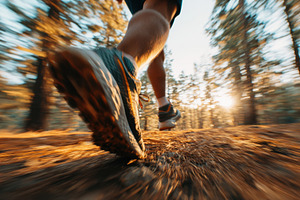 Person walking on a sunlit path in running shoes, a Sports & Recreation Photo by AlyaAnd