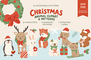 Christmas Animal Clipart & Patterns, an Animal Illustration by MayBay Studio (Thumbnail 1 of 5)