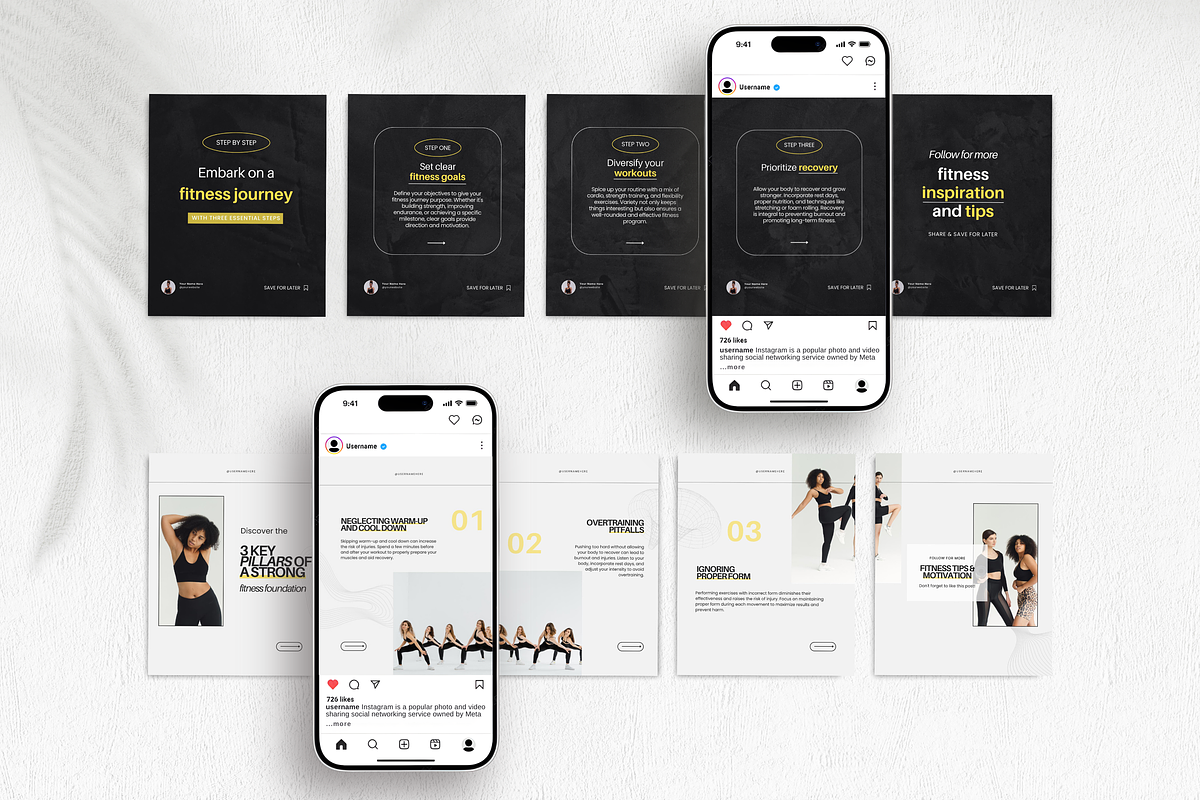 Fitness Instagram Templates Bundle, a Social Media Template by DigiPax (Photo 8 of 12)