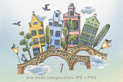 Old European houses watercolor clipa, an Object Illustration by NATASHA CHU (Thumbnail 3 of 21)