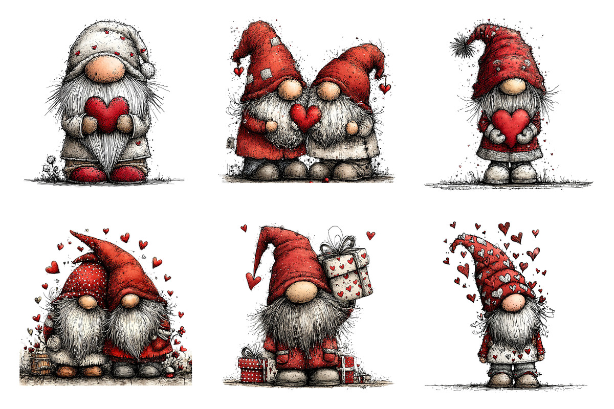 Whimsical Valentine Gnome Clipart, an Illustration by SinaCreation (Photo 3 of 10)