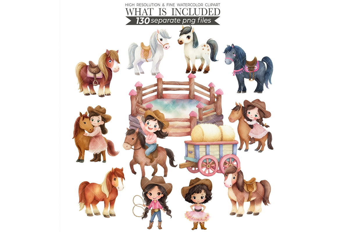 Watercolor Cowgirl Clipart Bundle, an Illustration by CharmClipart (Photo 5 of 9)