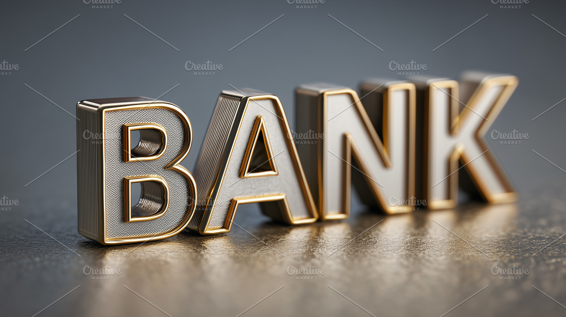 Word BANK in bold, metallic 3D, a Business Photo by MistyDay