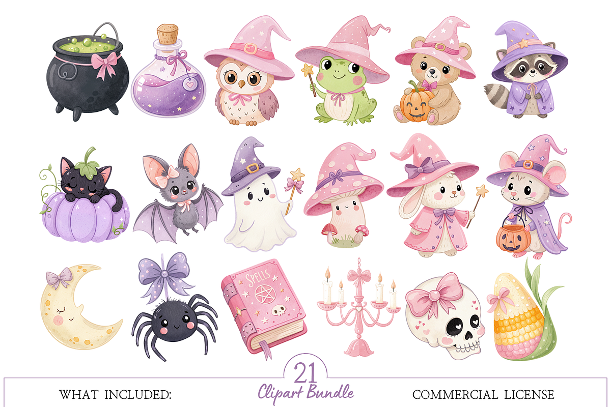 Kawaii Halloween Clipart, a Decorative Illustration by MockupWizard (Photo 2 of 4)
