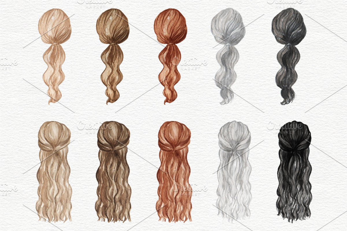 Female Hairstyles set, a Person Illustration by Colibri Watercolor (Photo 5 of 14)