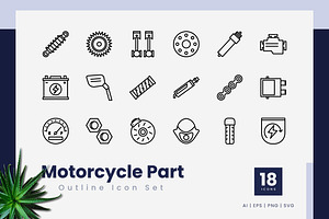 Motorcycle Part Outline Icons, an Outline Icon by Zeer Graphic