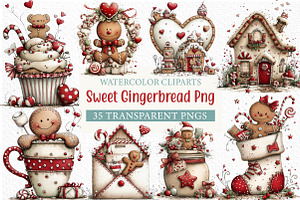 Sweet Watercolor Gingerbread Png, an Illustration by Craft Nest
