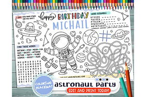 Editable Astronaut Party Placemat