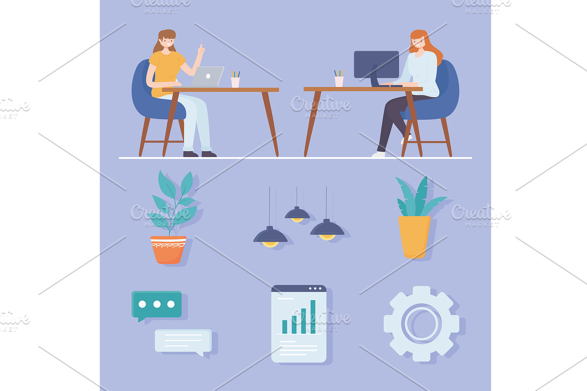 coworking women at desk, a Person Illustration by studiogstock