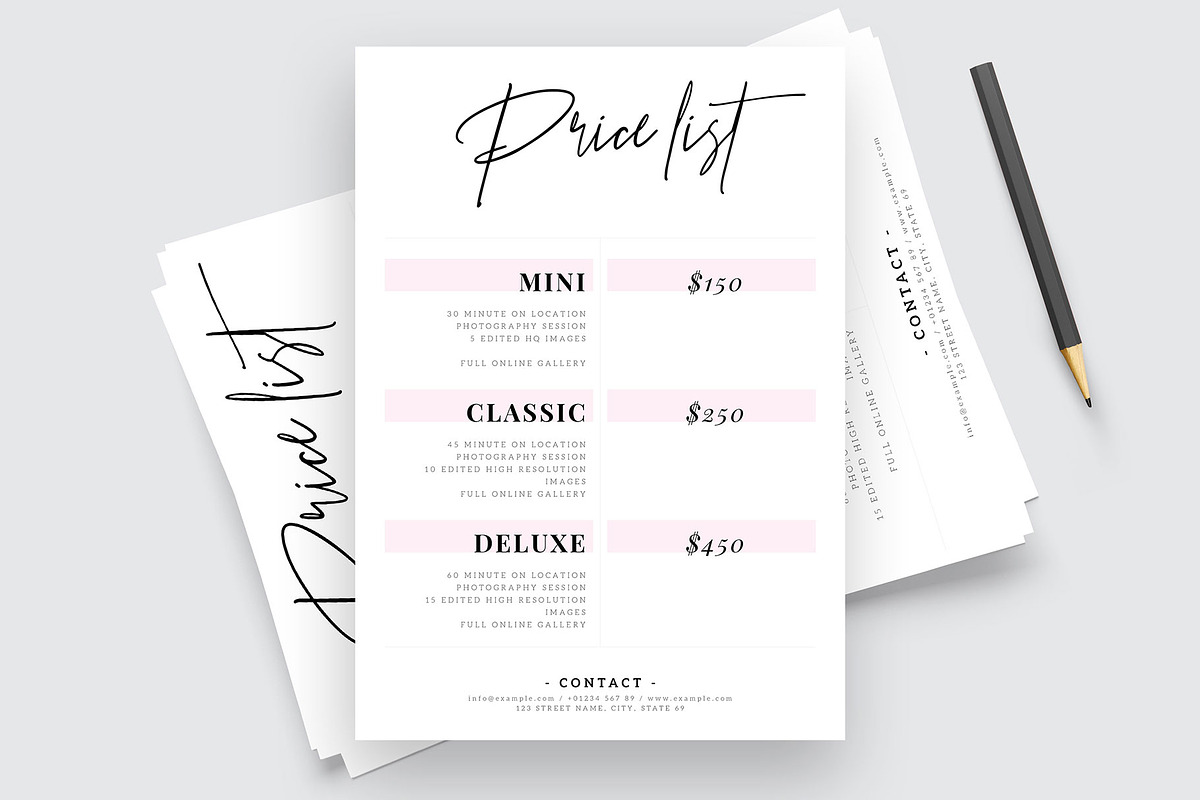 Photography Price List Template, a Stationery Template by Amit Debnath (Photo 3 of 6)