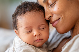 Peaceful baby sleeping in arms, a Person Photo by AlyaAnd
