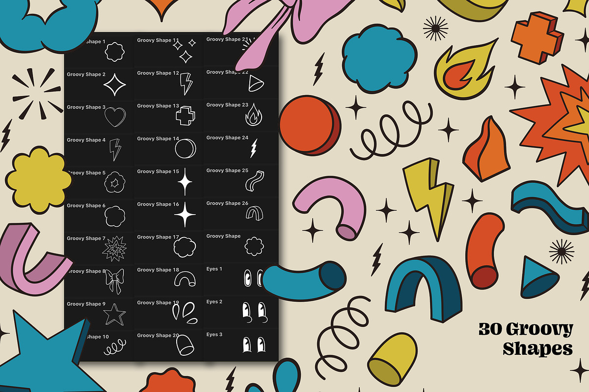 Retro Groovy Procreate Stamp Pack, a Brush Add-On by Pencil Twist (Photo 9 of 11)