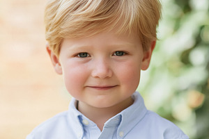 Young child portrait smiling, happy blonde boy enjoying childhoo, a Person Photo by Studio ANNA