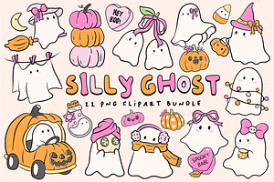 Silly Ghost Clipart PNG Bundle, a Seasonal Illustration by LemonDesign