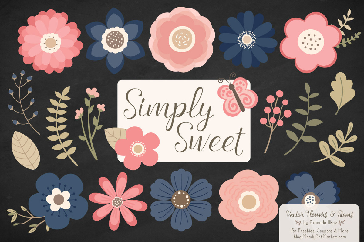 Navy & Blush Flowers Clipart, an Illustration by Amanda Ilkov (Photo 2 of 4)