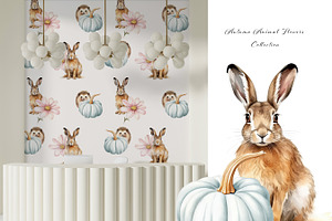 Watercolor Autumn Floral Animal Set