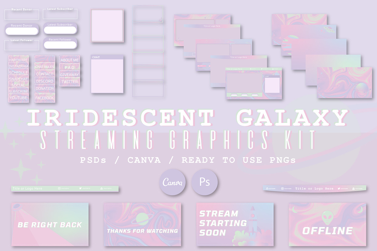 Streaming: Iridescent Galaxy Kit, a Social Media Template by Liseno Designs (Photo 1 of 9)