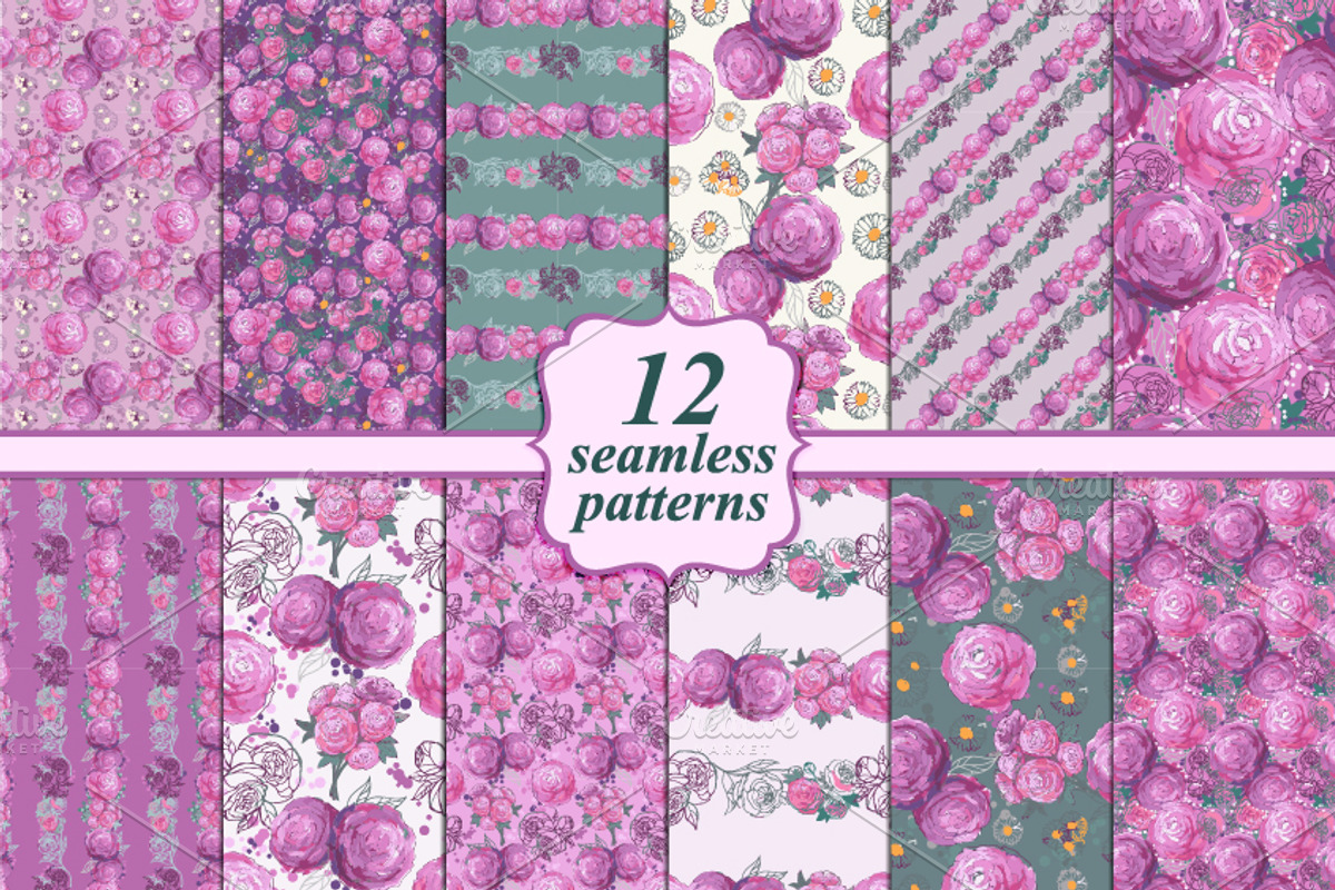 Set of 12 seamless floral patterns