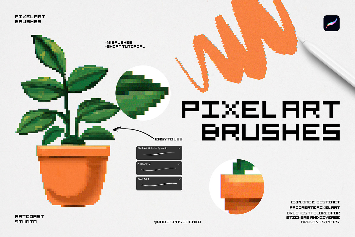 Pixel Art Procreate Brushes, a Brush Add-On by Spasibenko Art (Photo 2 of 7)