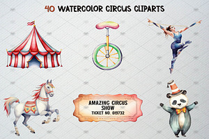 Watercolor Circus Clipart Set