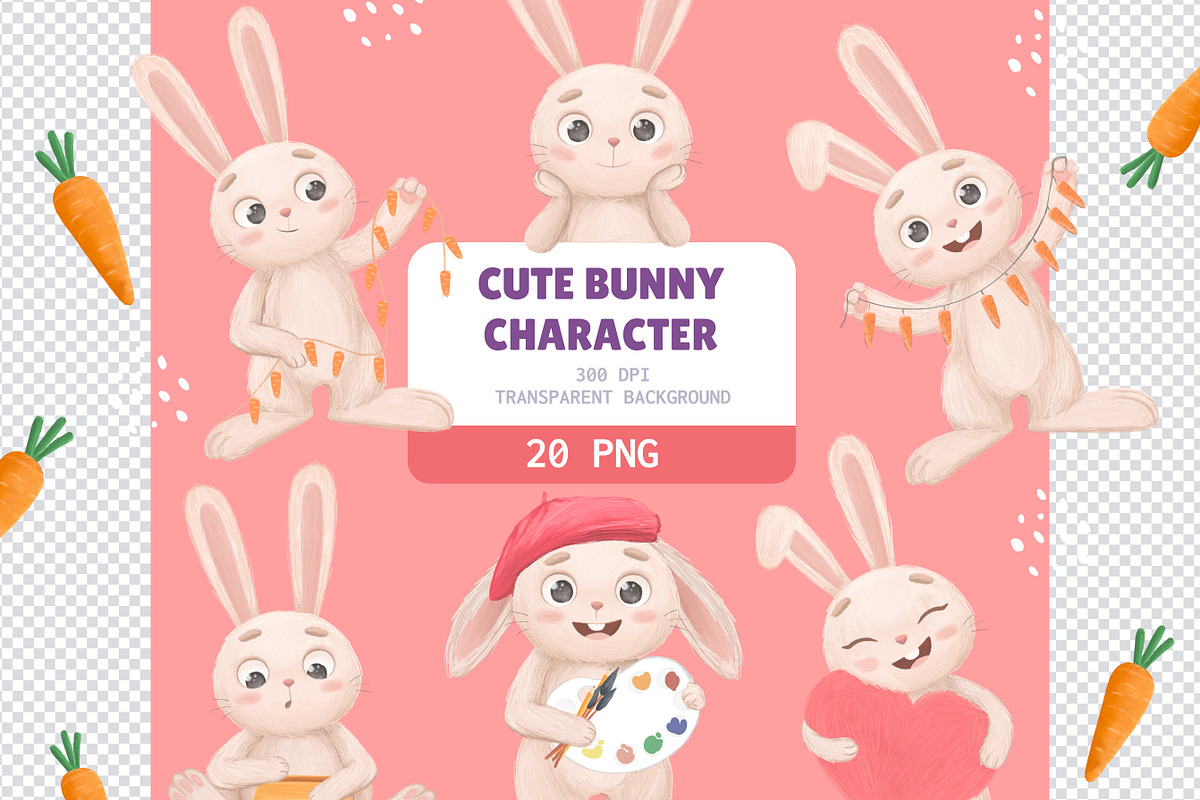 Cute Cartoon Bunny PNG, an Illustration by LikaYu (Photo 1 of 3)