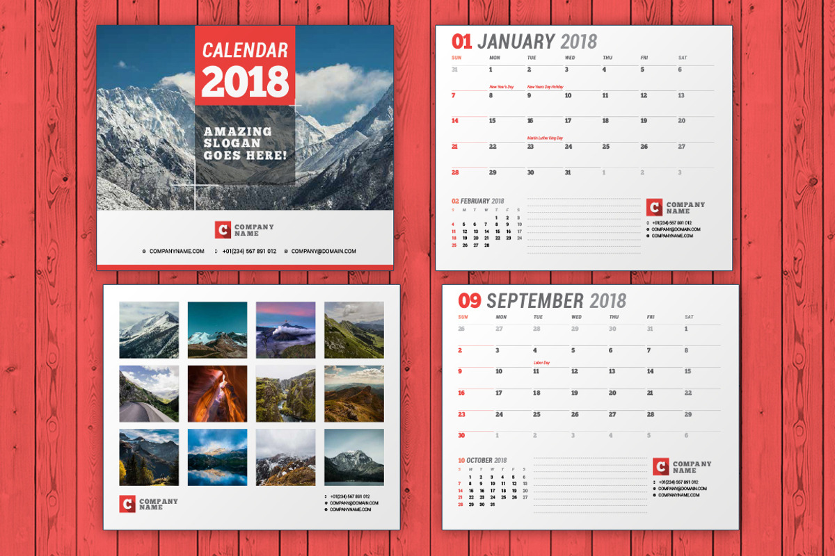 Wall Calendar 2018 (WC037-18), a Stationery Template by mikhailmorosin