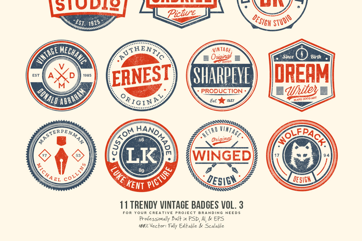 11 Trendy Vintage Badges Volume 3, a Branding & Logo Template by Yusof Mining (Photo 1 of 5)