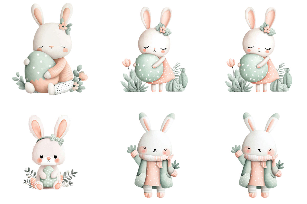 Watercolor Easter Bunny Clipart, an Illustration by Designking (Photo 4 of 5)