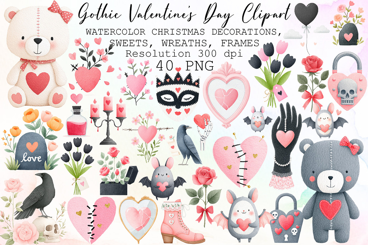 Gothic Valentine's Day Clipart PNG, an Illustration by Sublimation Artist (Photo 1 of 6)