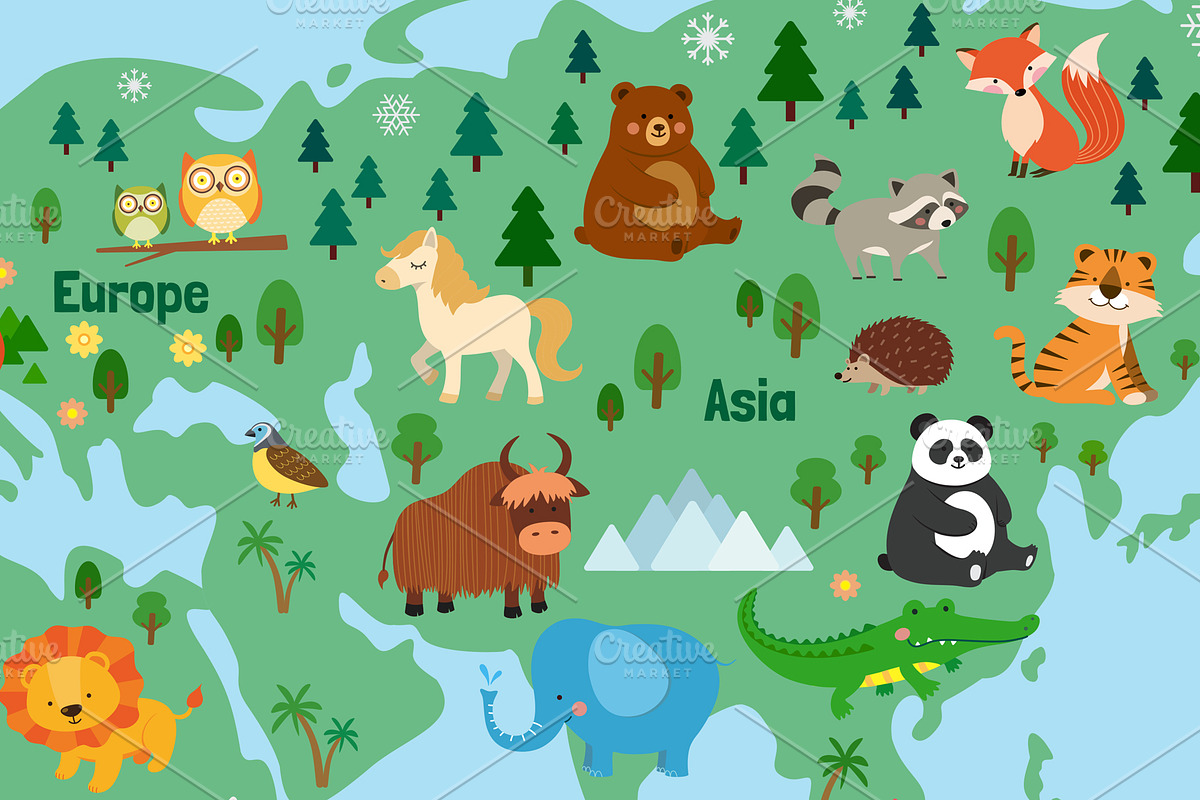 Cute Animals World Map, an Animal Illustration by GennyOnThePaper (Photo 3 of 4)