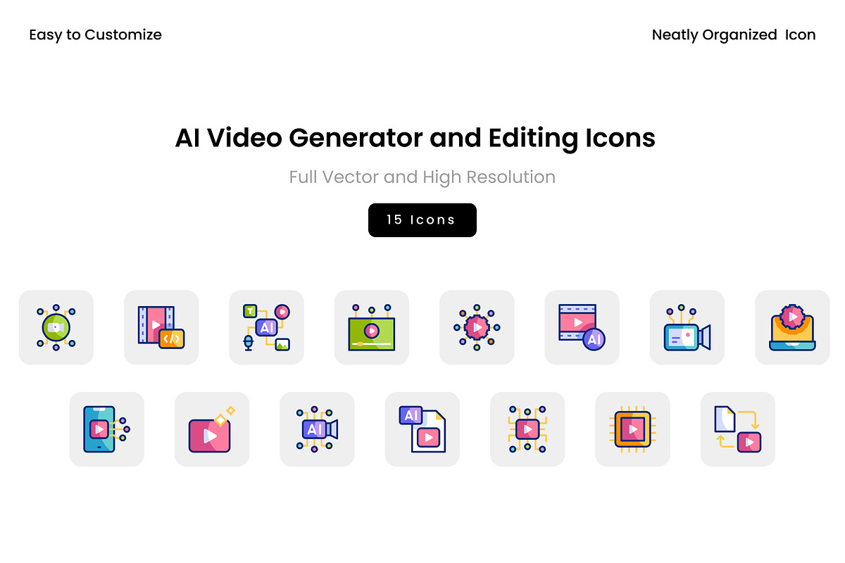 AI Video Generator and Editing Icons, a Solid Icon by Wencory (Photo 2 of 2)