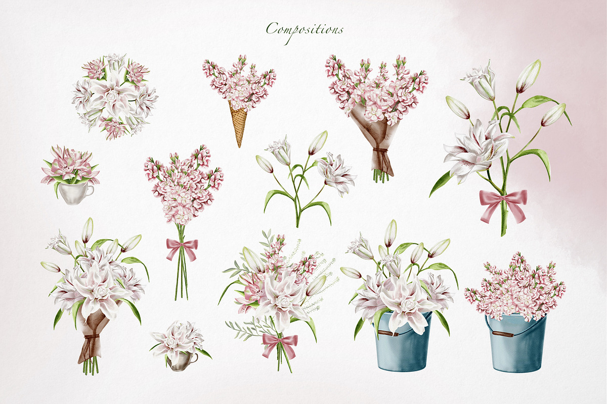 Garden flowers watercolor clipart, an Illustration by Alena Sid (Photo 5 of 13)