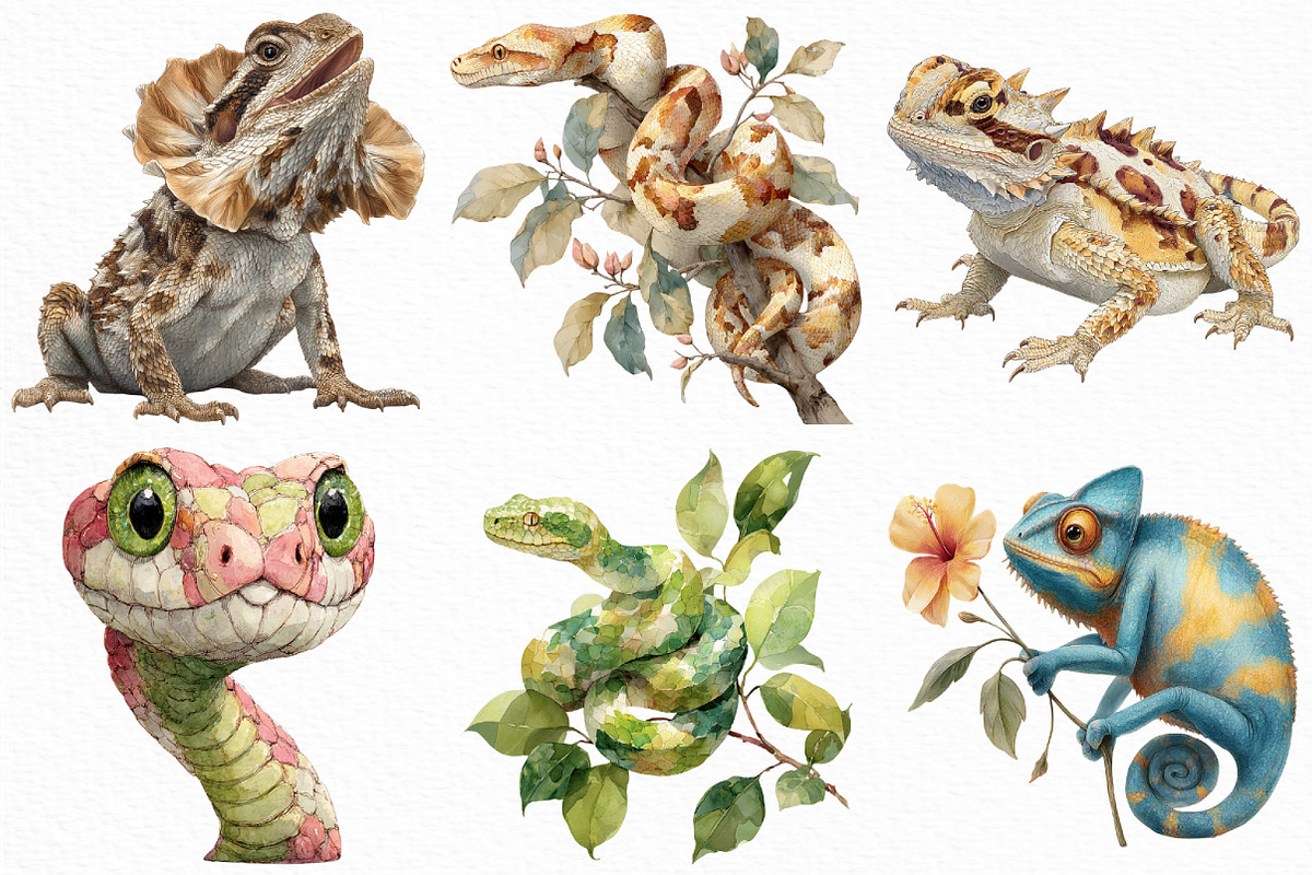 Watercolor Reptile Clipart Bundle, an Illustration by Craft Nest (Photo 2 of 6)