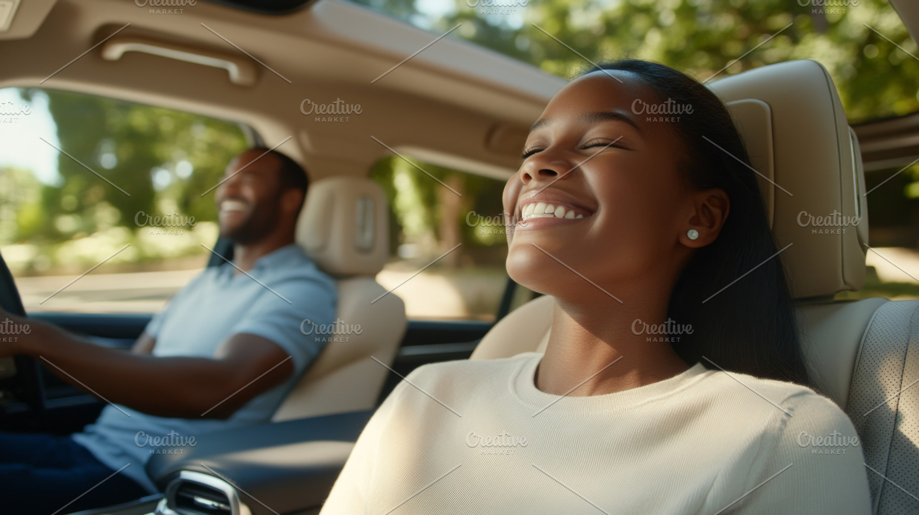 Young woman enjoying ride in passeng, a Photo by Dvoevnore photos