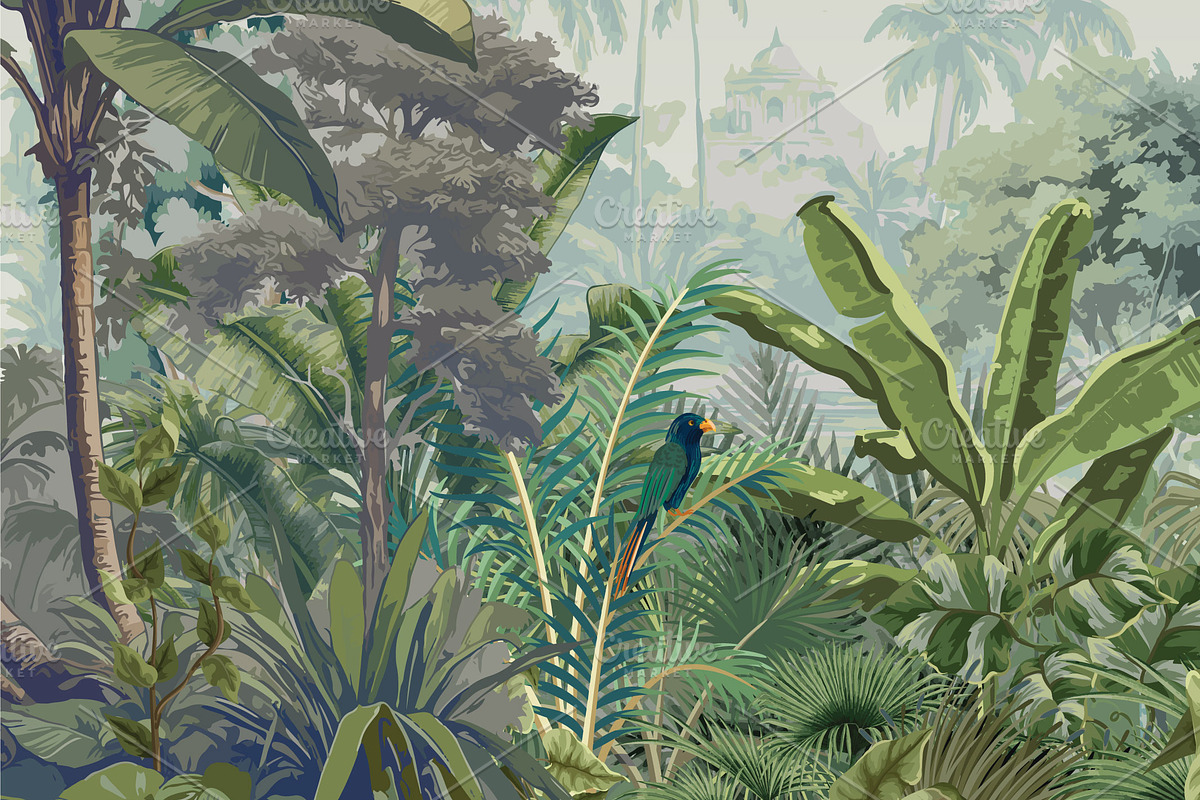 Tropical Jungle Mural Illustration, a Decorative Illustration by Mughal Wallpaper (Photo 2 of 3)