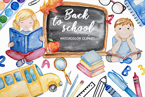 Watercolor School clipart