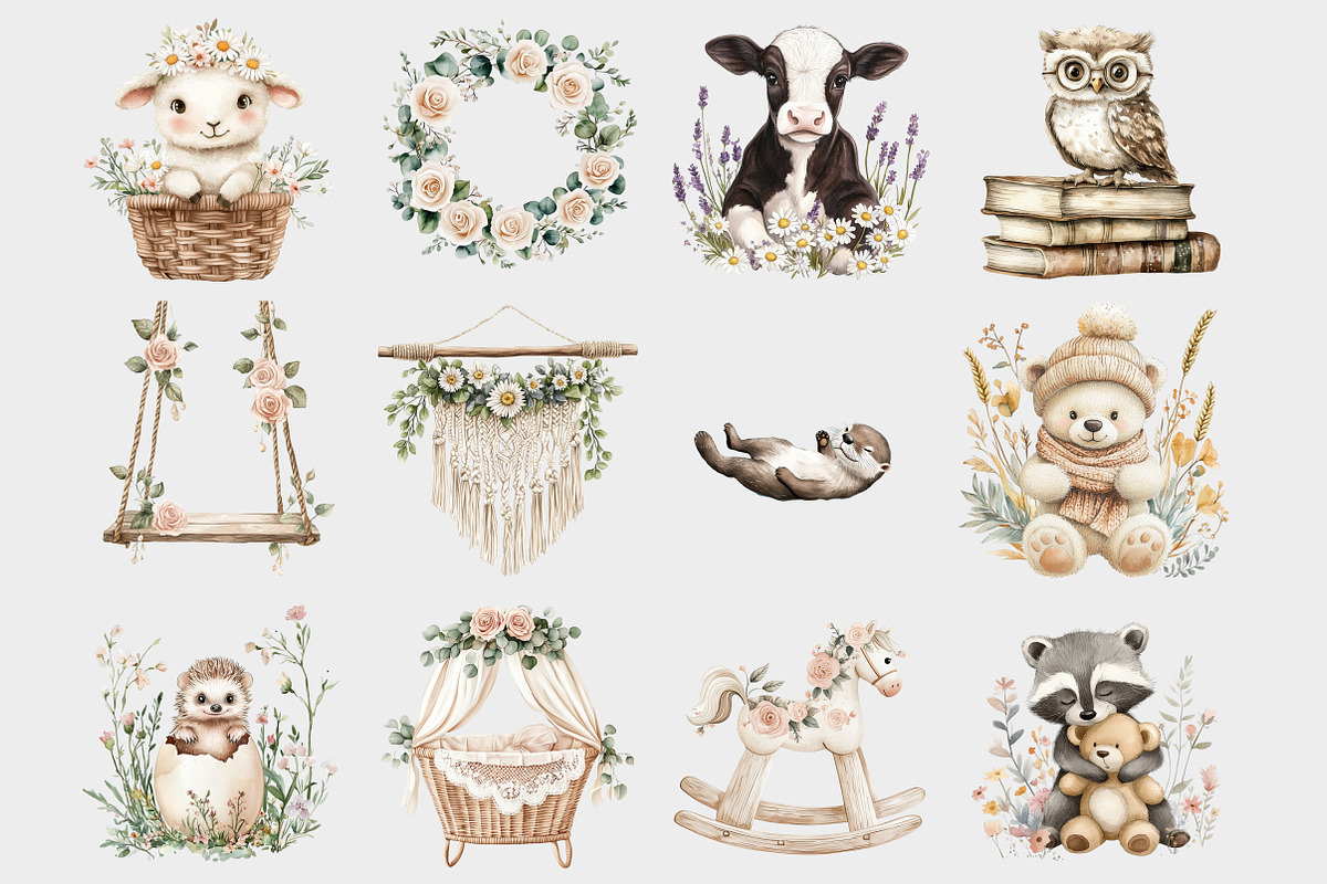 Boho Baby Animals Clipart, a Seasonal Illustration by Design Market (Photo 2 of 4)