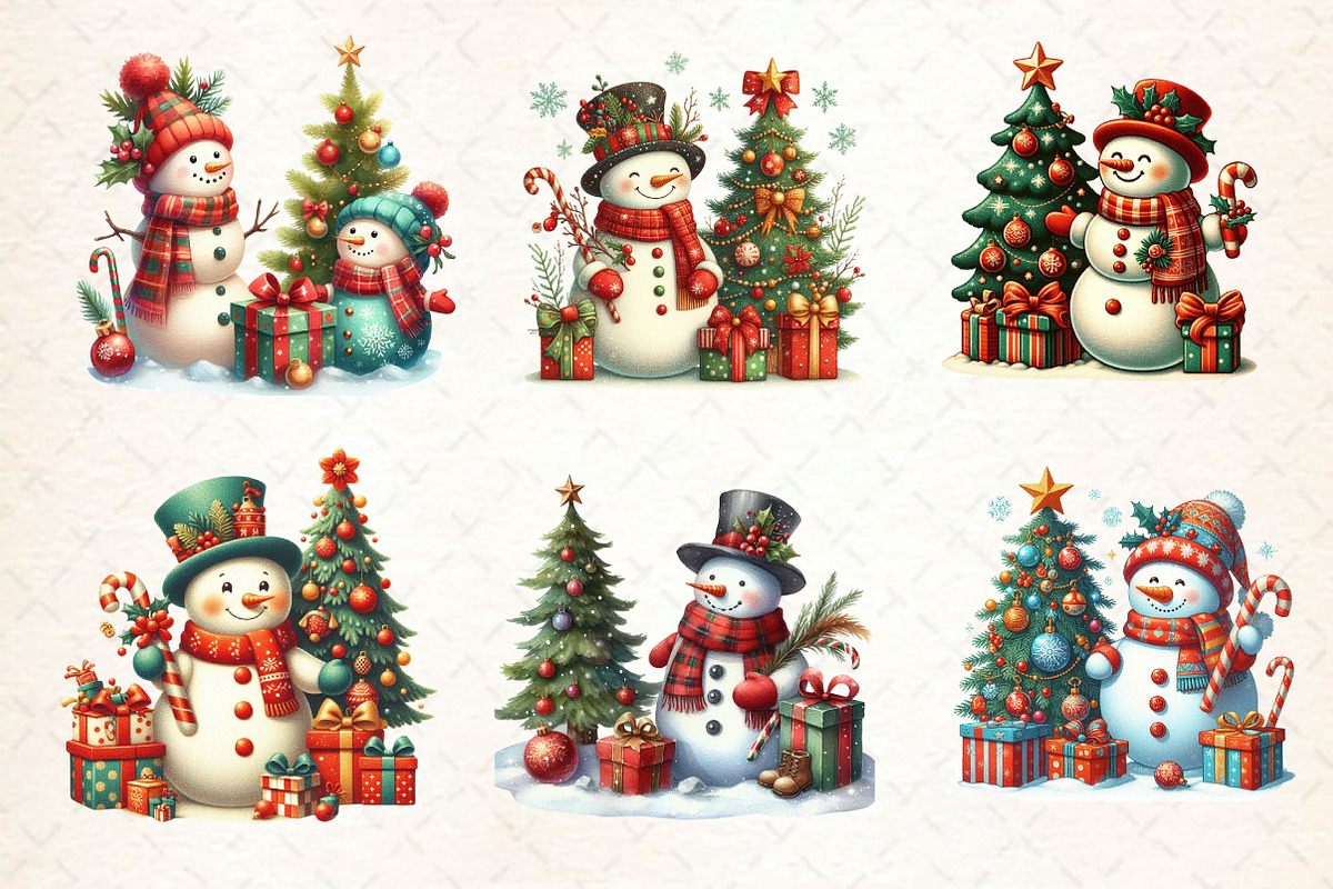 Vintage Christmas Snowman Clipart, a Work Illustration by Dream Creation (Photo 3 of 4)