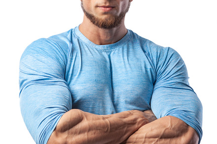 Portrait of a muscular male model on stock photo containing male and isolated