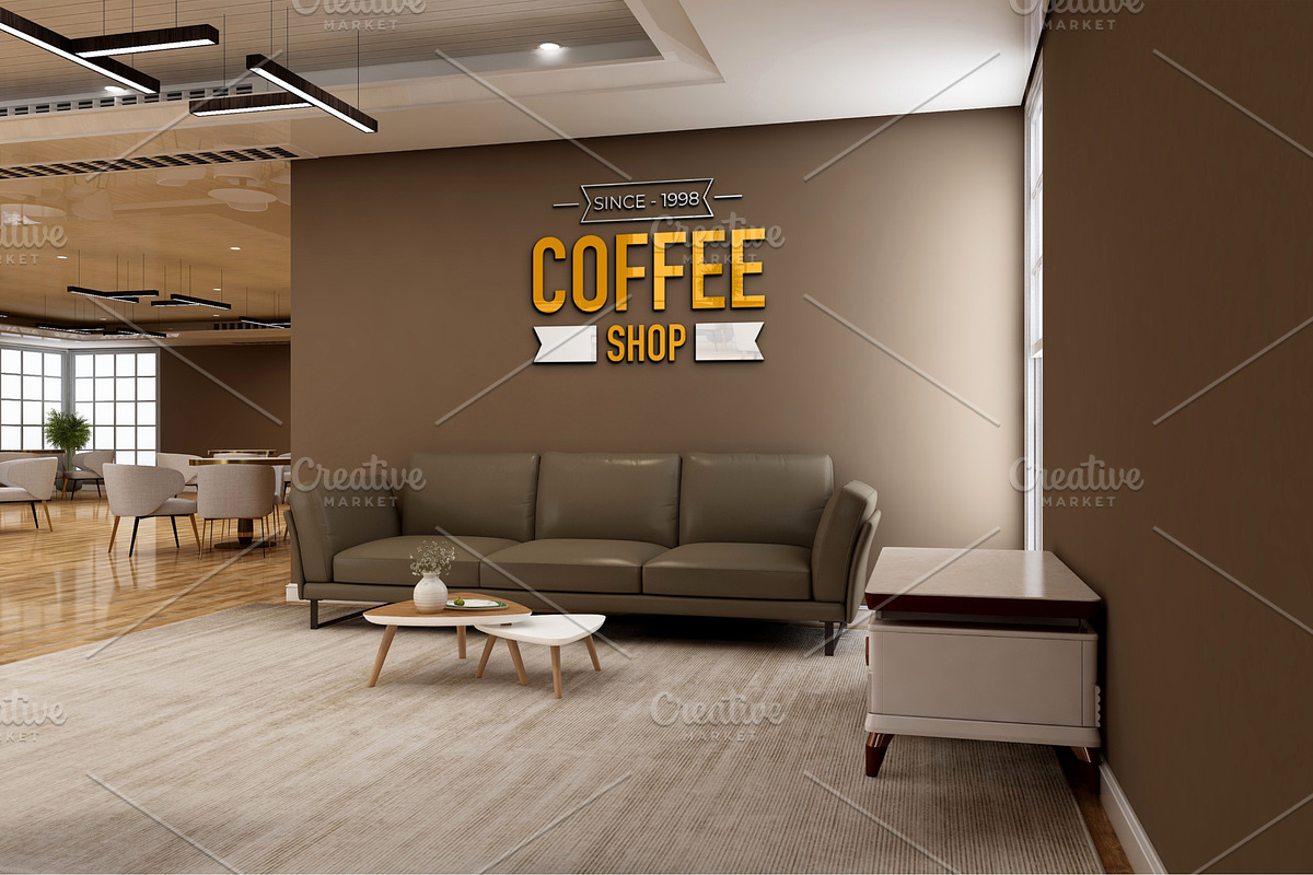 Cafe & Office Scene Wall Logo Mockup, an Advertising Mockup by Ayy (Photo 5 of 18)