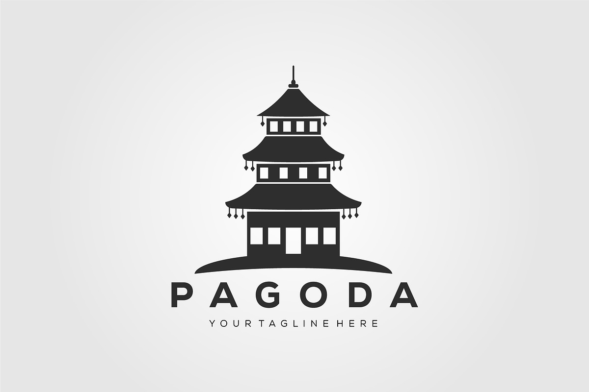 Silhouette pagoda temple logo vector, an Object Illustration by Rizkaarishandy_shop