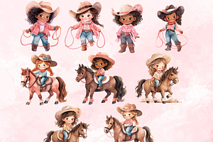 Watercolor Cowboy Girl Clipart Set