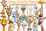 Watercolor Funny Giraffe Clipart, an Illustration by Sublimation Artist (Thumbnail 1 of 6)