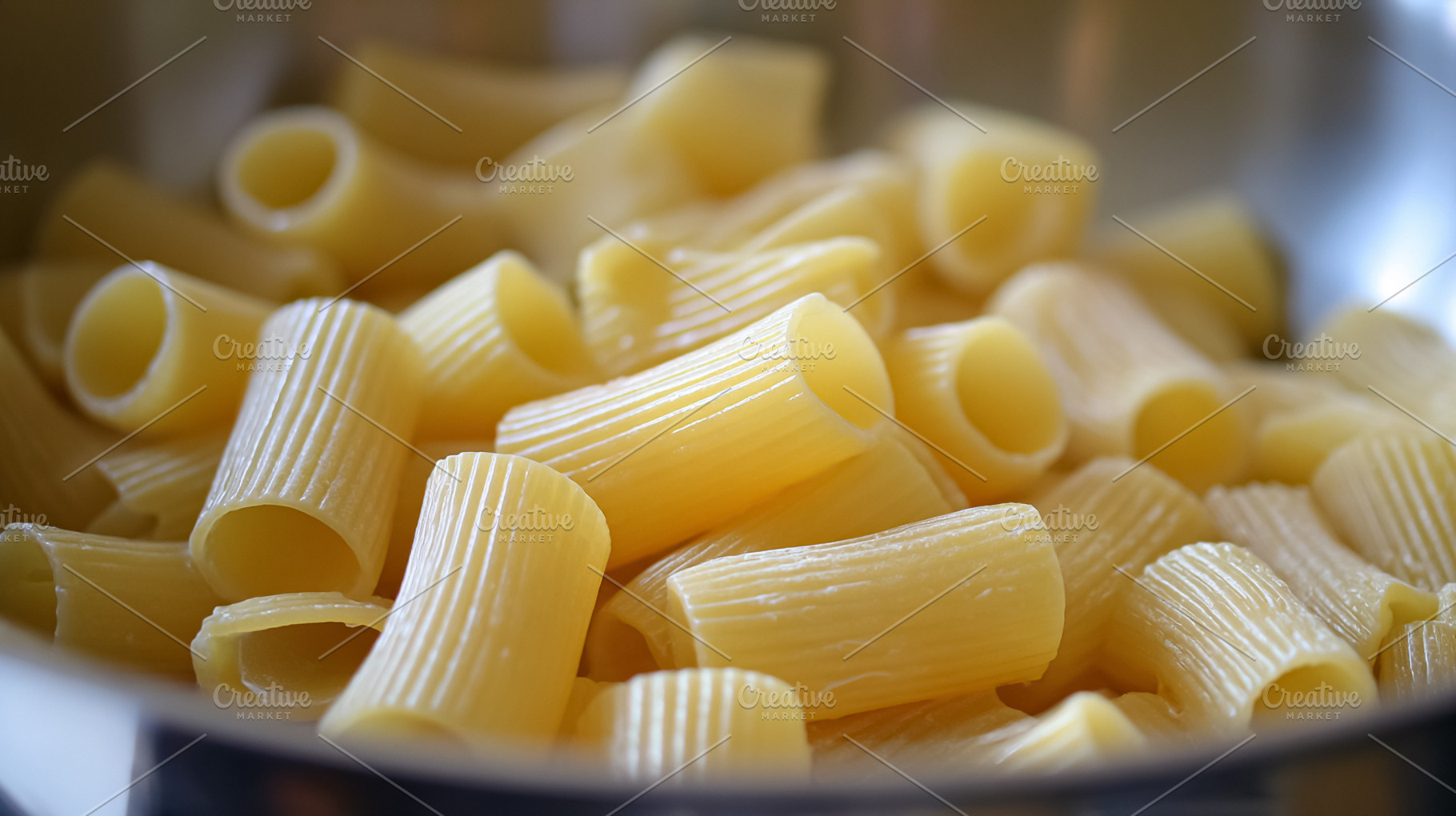 Rigatoni pasta cooking in a pot, preparing Italian cuisine, heal, a Photo by Studio ANNA